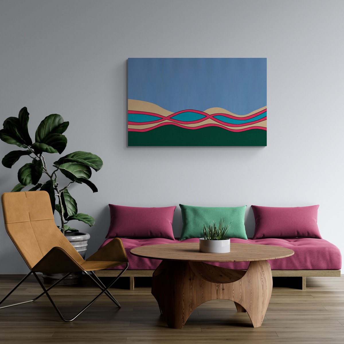 Abstract Landscape Acrylic Painting By Marina Krylova, 43 X 28", Abstract Landscape #71, Original Artwork