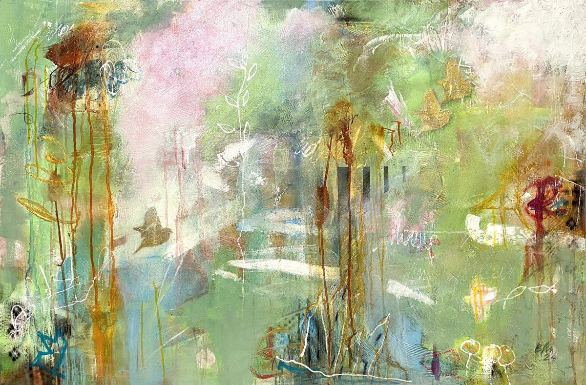 Organic Abstract Acrylic Painting By Bea Schubert, 47 X 31, My Home And My Heart No.5, Original Artwork