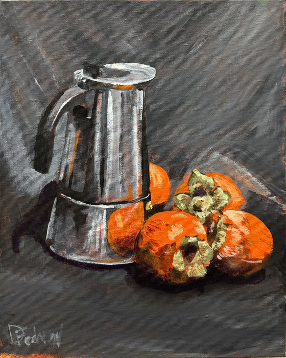 Persimmon and Vintage Coffee Pot
