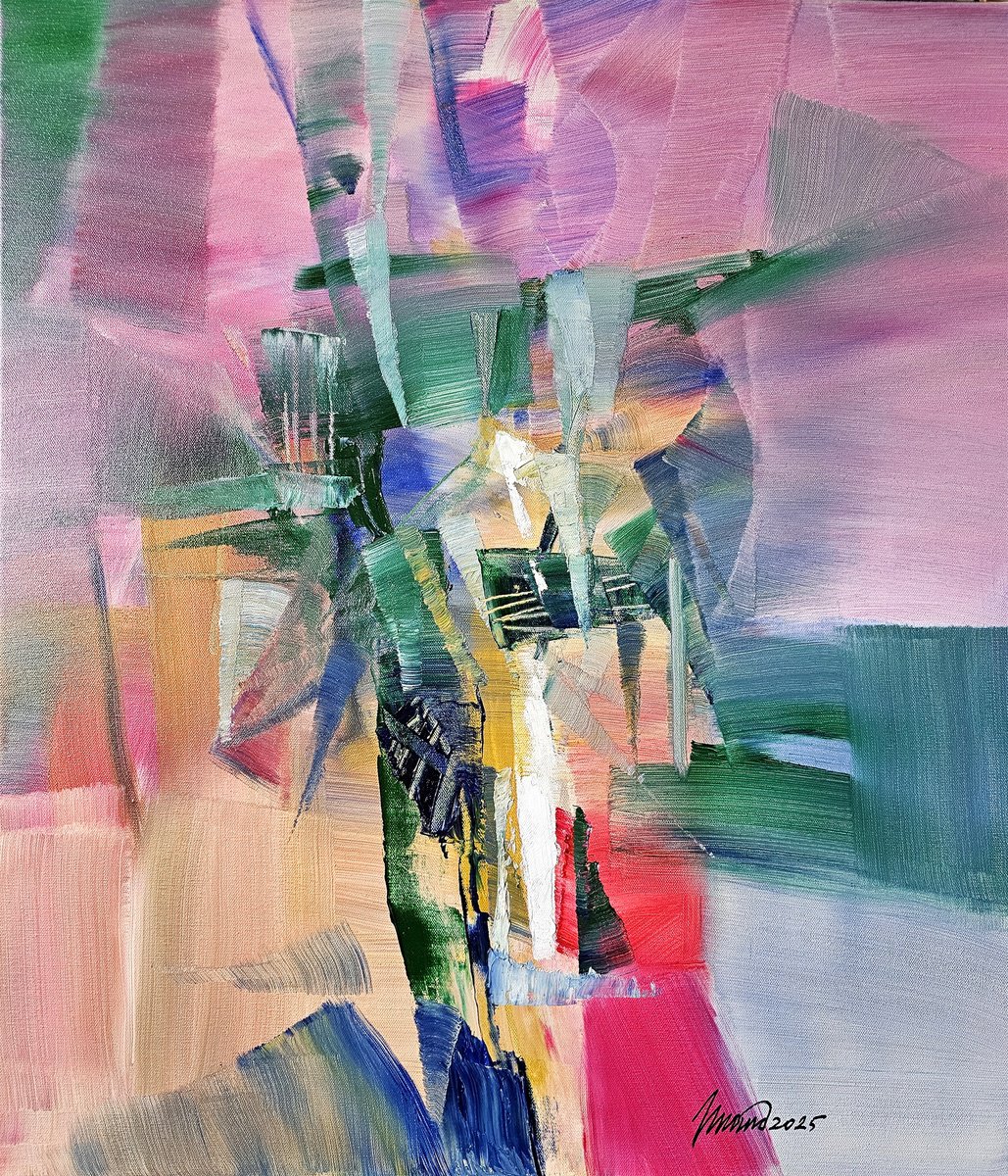 Abstract Oil Painting By Taidakov Nikolai, 24 X 28", A Walk On A Summer Evening, Original Artwork