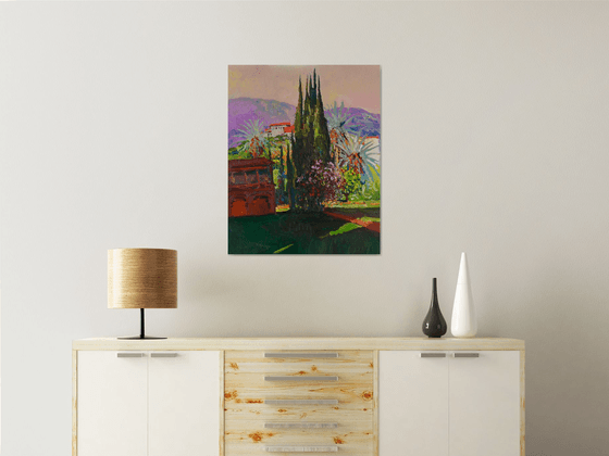 Morning and Cypresses, California