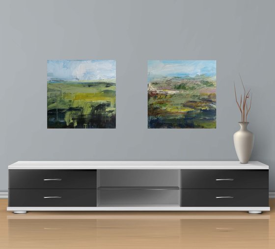 Silence and lull. Landscape Abstract Diptych.