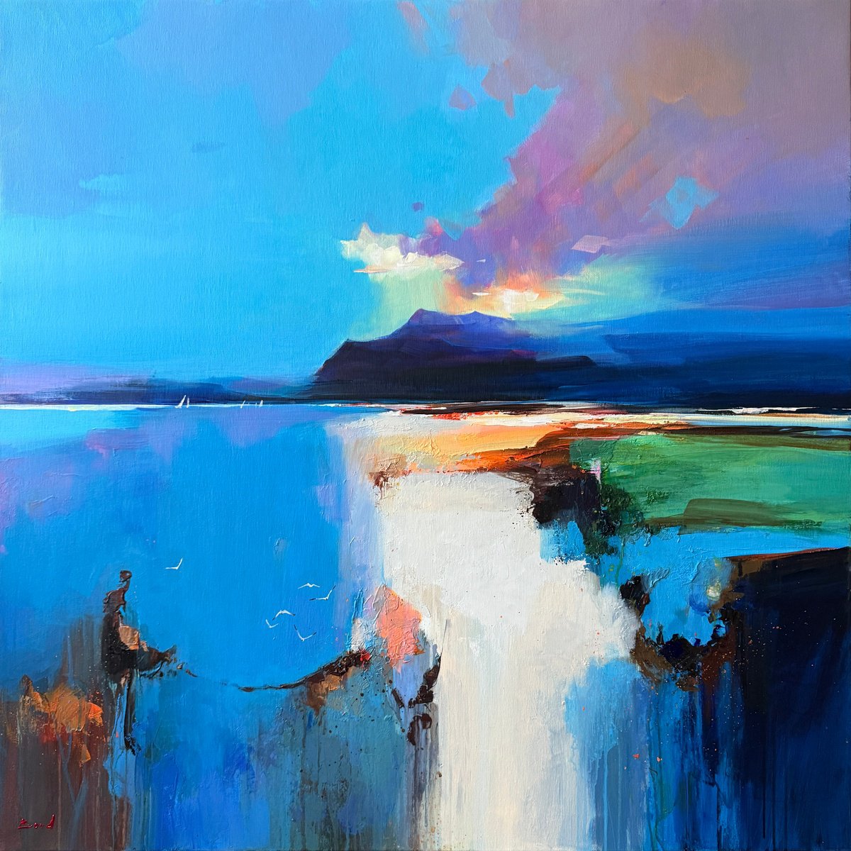 Expressive Landscape Acrylic Painting By Tetiana Bond, 39 X 39", Light Above Infinity, Original Artwork