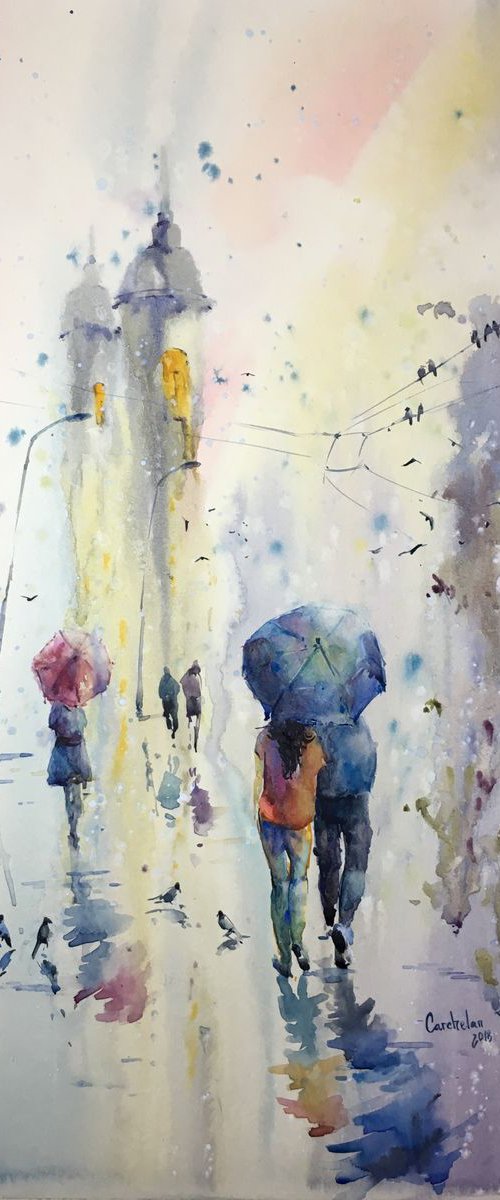 SOLD Watercolor "Rain with LOVE” by Iulia Carchelan