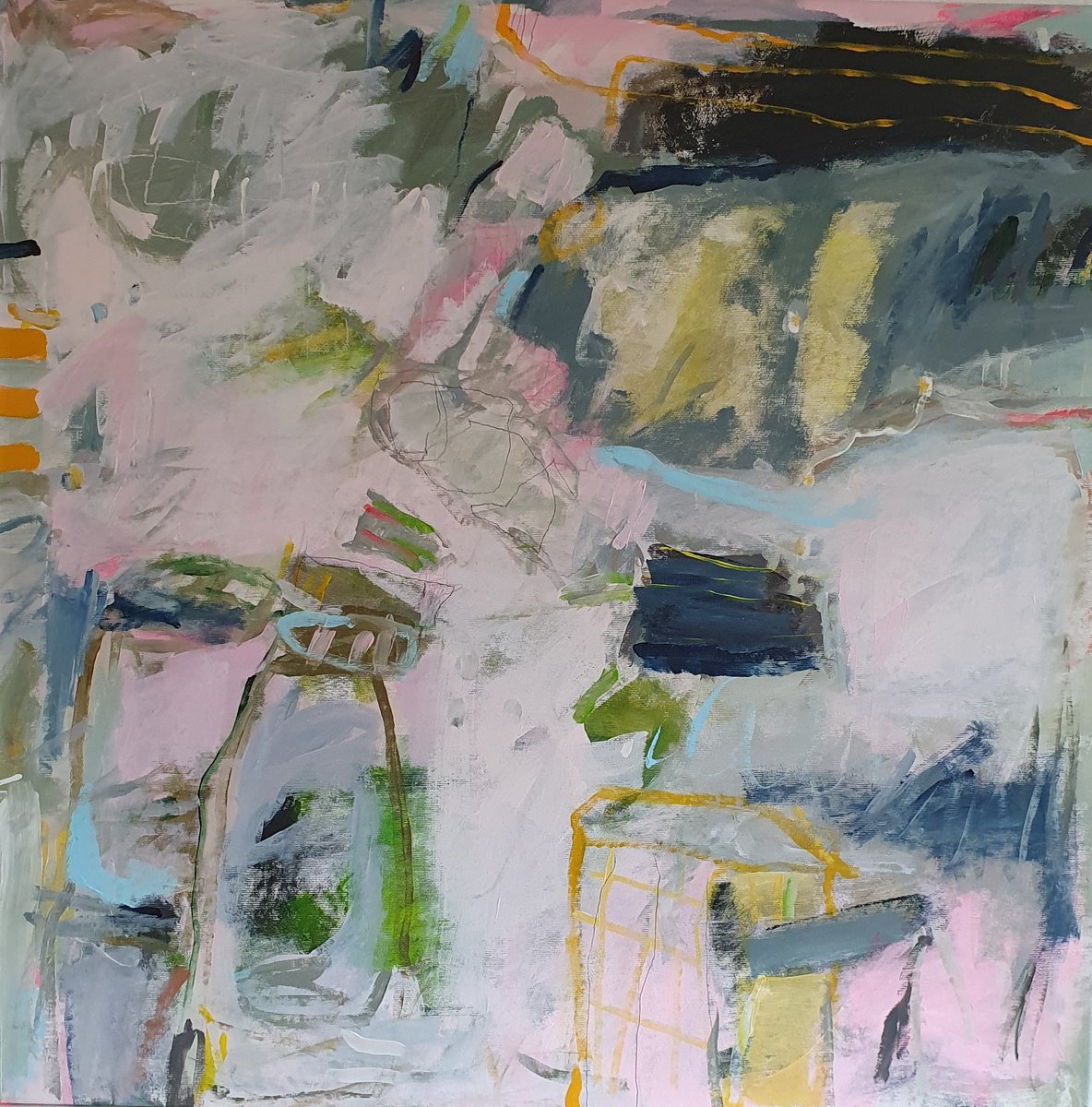 Organic Abstract Acrylic Painting By Jutta Widrinsky, 30 X 30", Liebeslied 3 (Love Song 3), Original Artwork