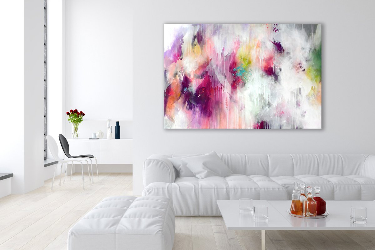 Abstract Acrylic Painting By Kirsten Handelmann, 59 X 39", Dew Wind, Original Artwork