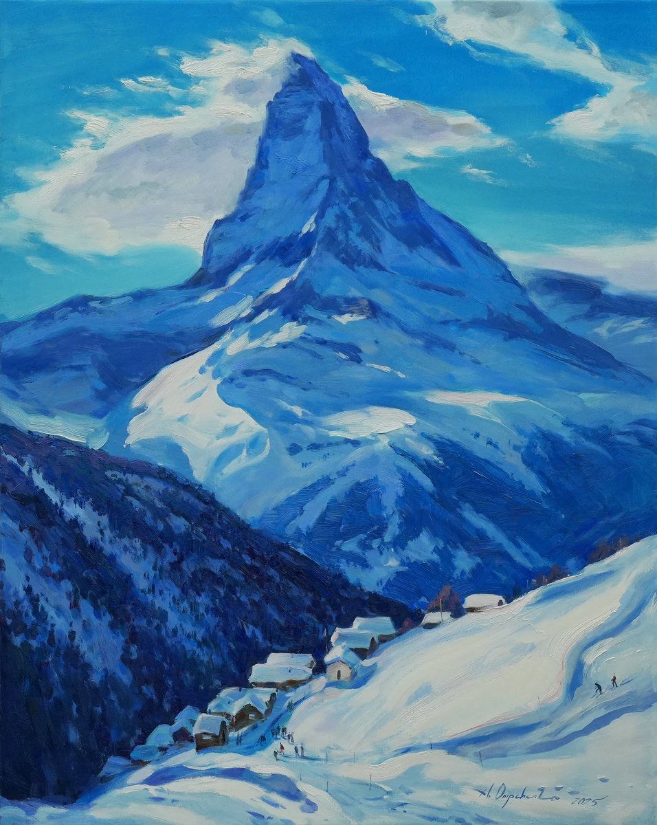 Impressionistic Cityscapes Oil Painting By Alisa Onipchenko-Cherniakovska, 31 X 39, Winter Day Near The Matterhorn, Artfinder