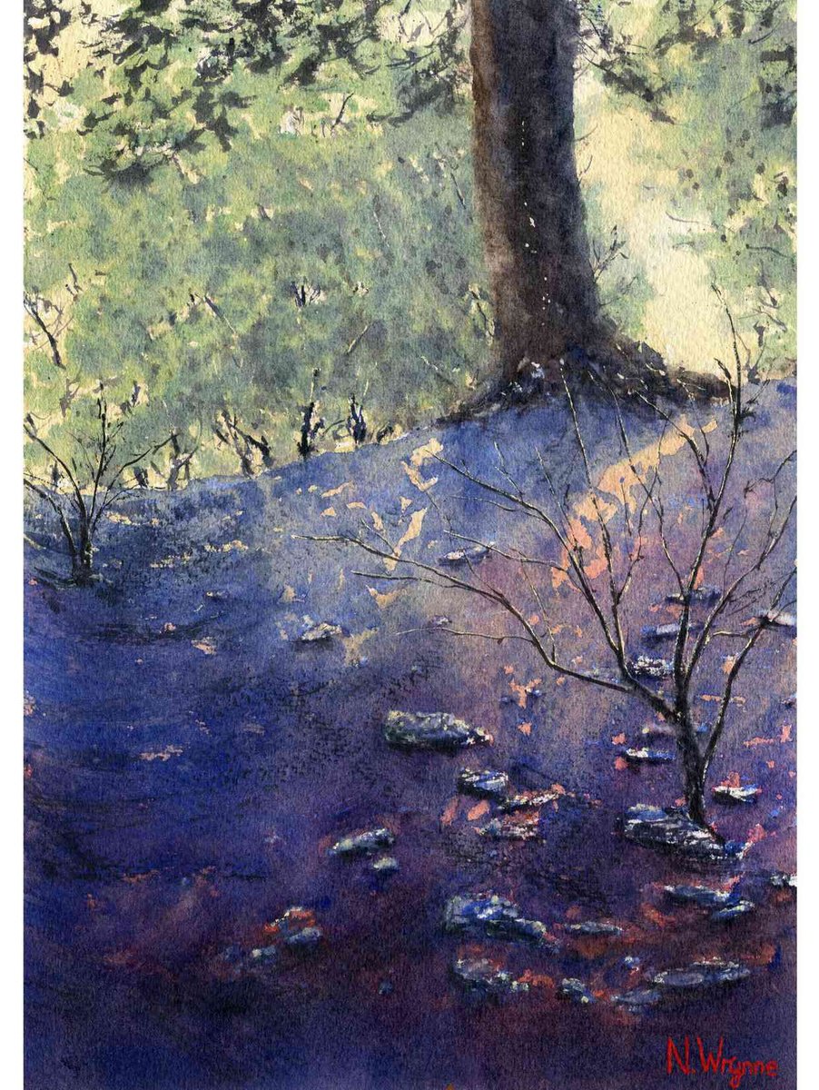 Organic Landscape Watercolour By Neil Wrynne, 11 X 15", Shady Gully - Blue, Original Artwork