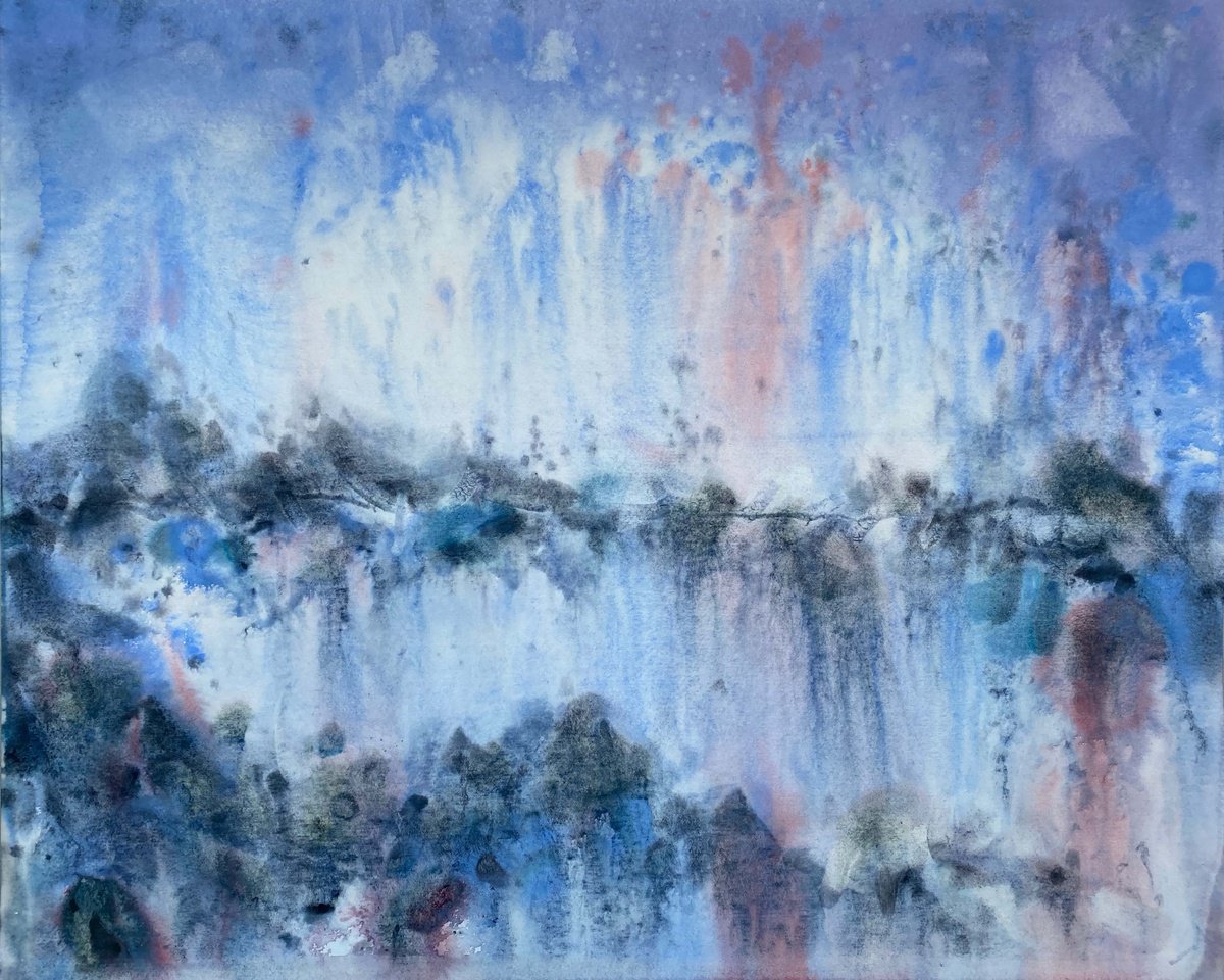 Impressionistic Abstract Watercolour By Galina Poloz, 20 X 16, Lavender Morning., Original Artwork