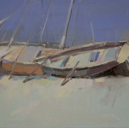 Boats on the Shore Original oil painting  Handmade artwork One of a kind by Vahe Yeremyan