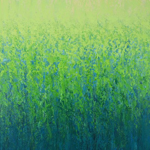 Glistening Greens - Modern Textured Nature Abstract by Suzanne Vaughan