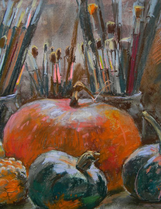 Pumpkins and brushes