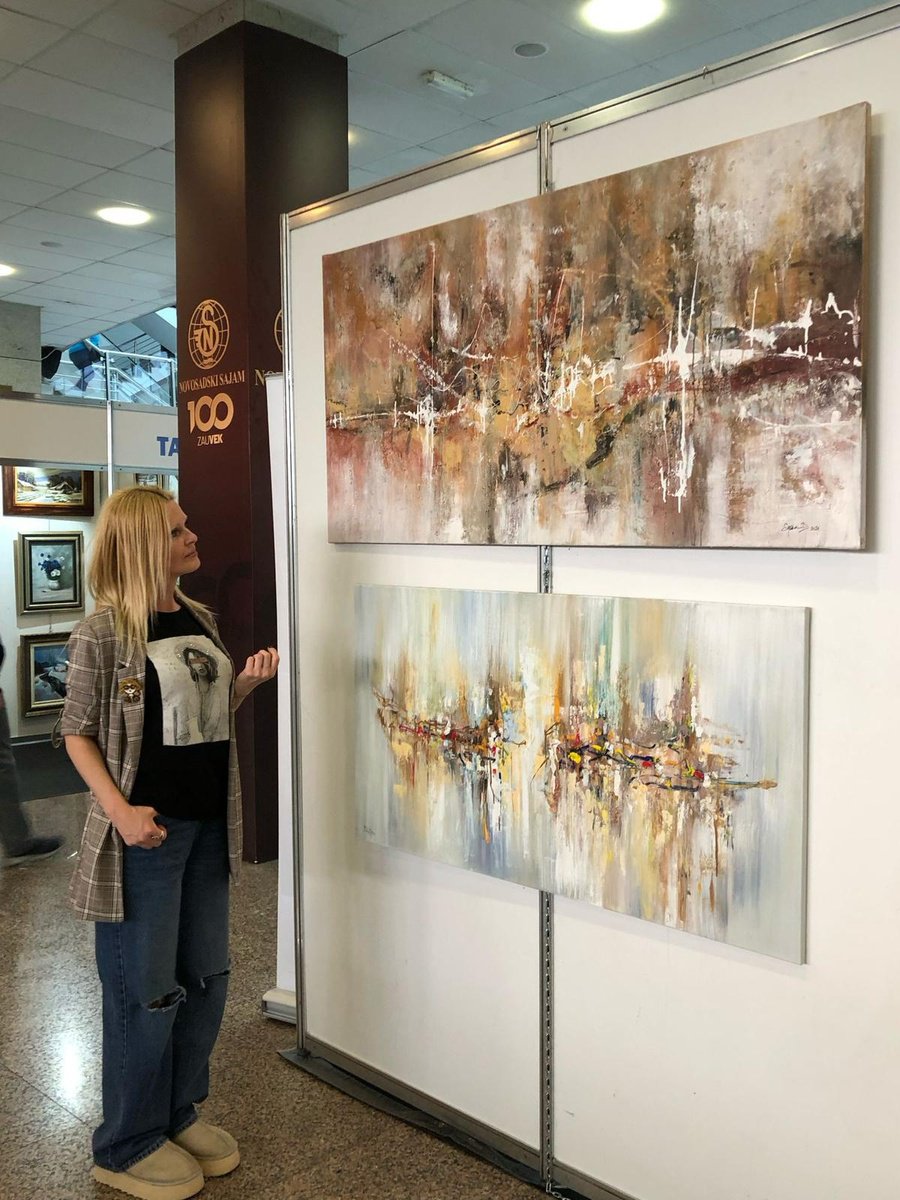 Abstract Acrylic Painting By Snezana Djordjevic, 51 X 28", Two Artist-17, Original Artwork