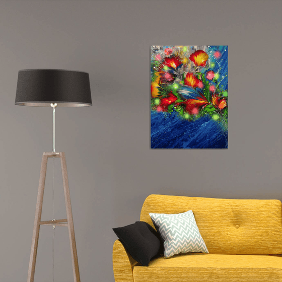 "Summer Sea Breeze" Floral Abstract Painting 60 x 80cm