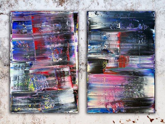 "Serious Moonlight" - Save As A Series - Original PMS Abstract Acrylic Painting Diptych On Canvas - 48" x 36"