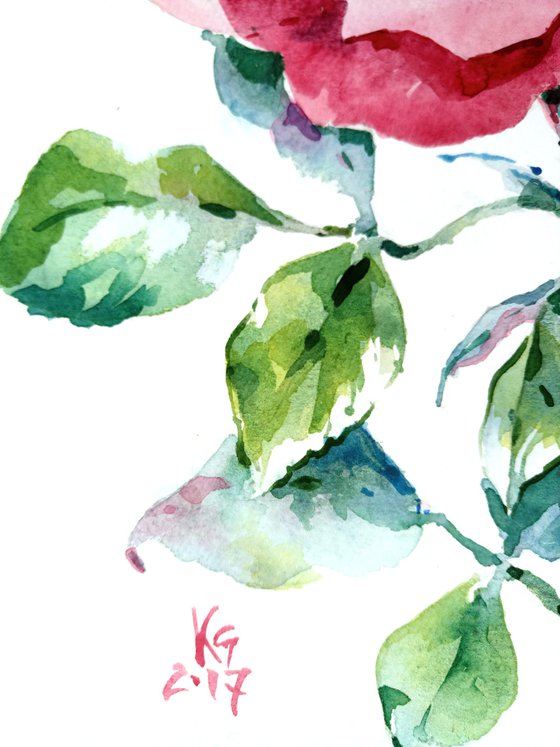 Red rose original watercolor artwork