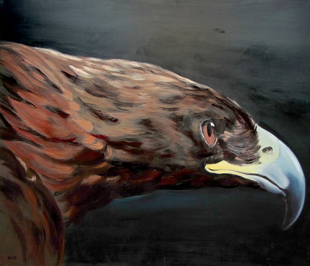 Impressionistic Animal Oil Painting By Igor Konovalov, 67 X 51, Eagle, Original Artwork
