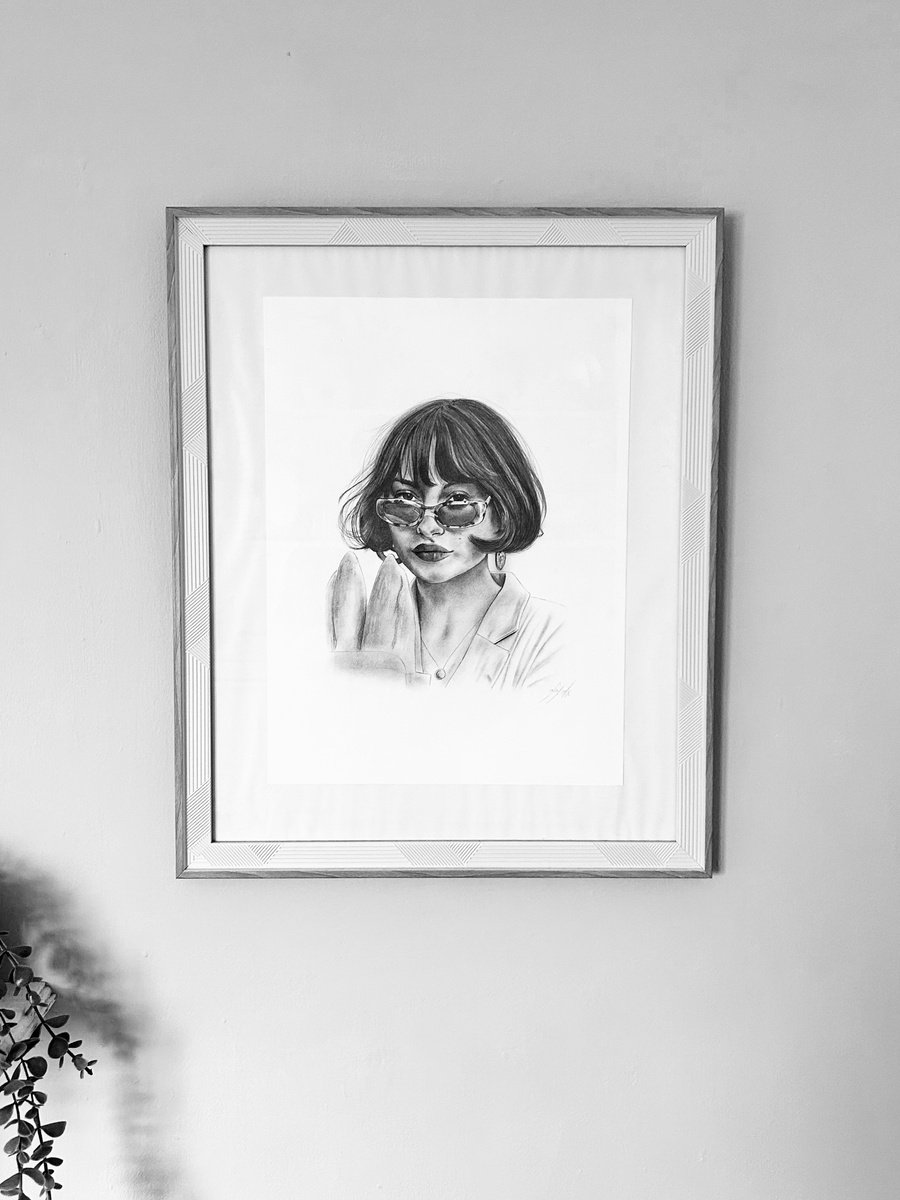 Photorealistic Portrait Pencil Drawing By Amelia Taylor, 18 X 22, Girl With Baguettes 2, Original Artwork