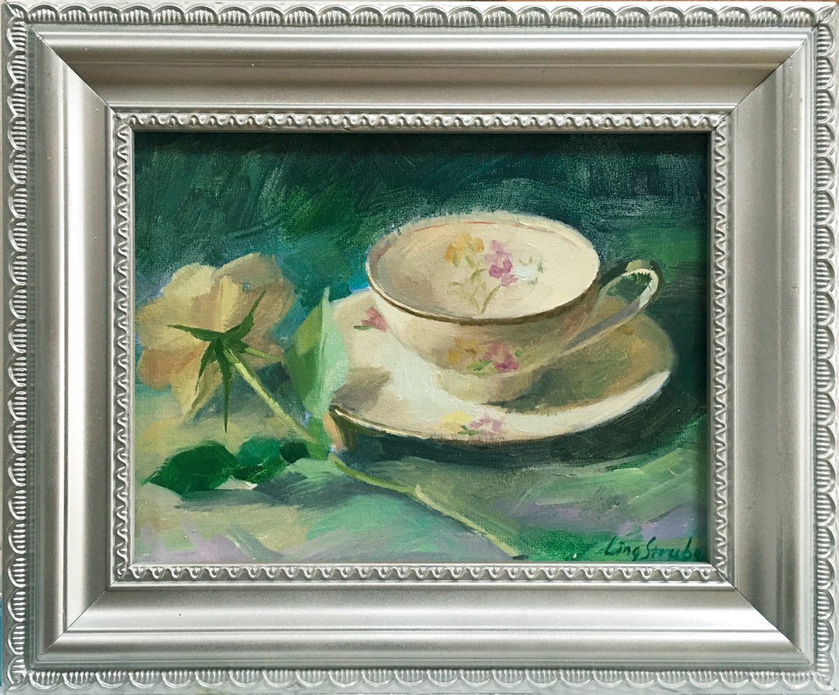 Impressionistic Still Life Oil Painting By Ling Strube, 13 X 10", Have A Break (Framed), Original Artwork