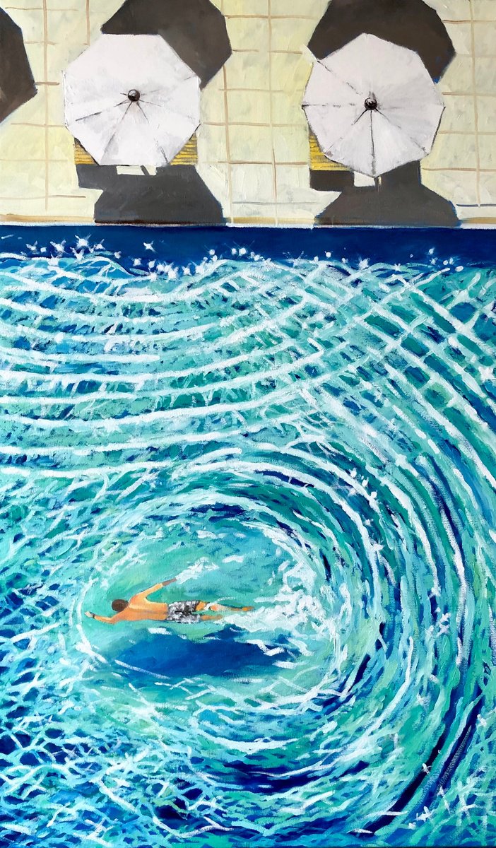 Large summer painting , pool art, swimming pool by Volodymyr Smoliak