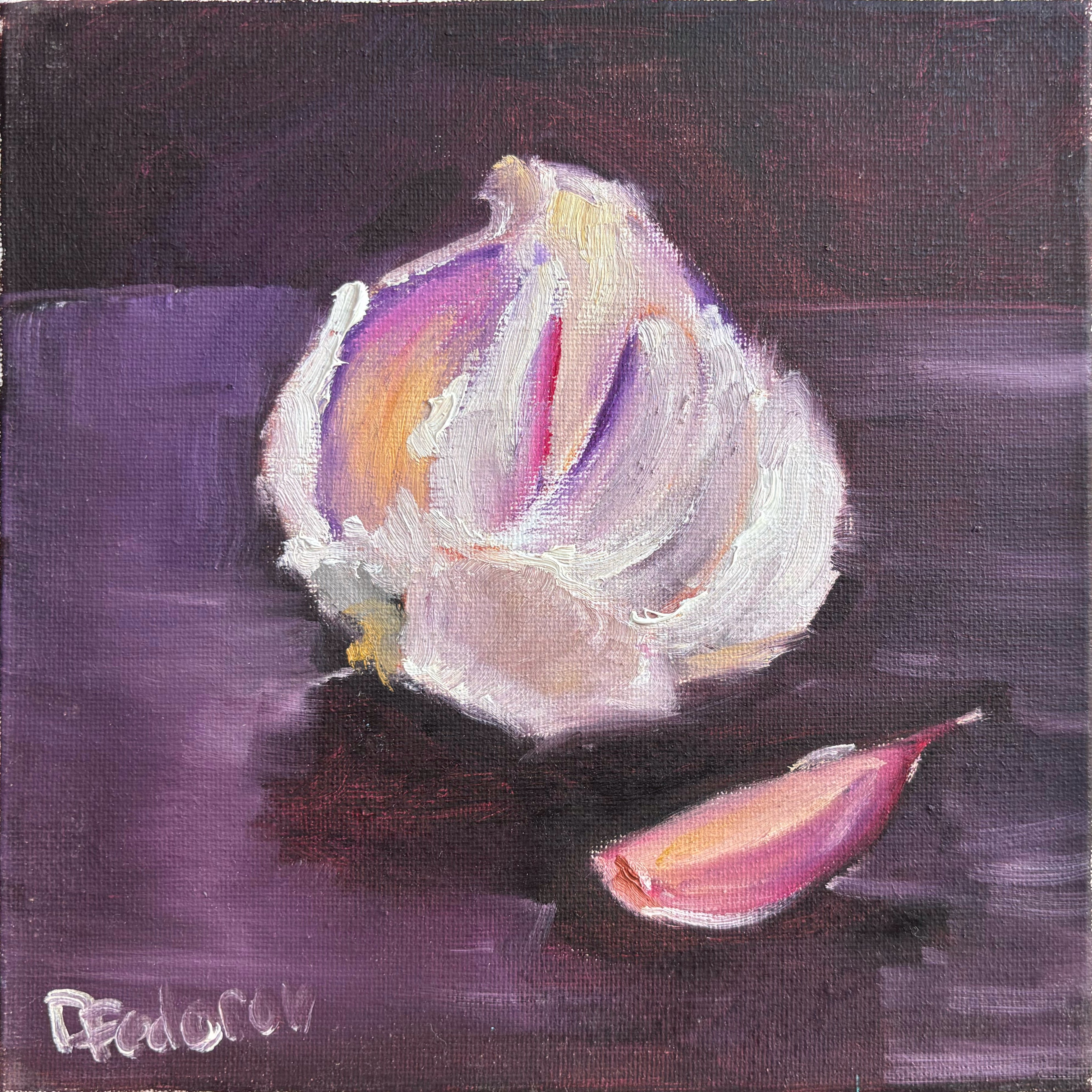 Impressionistic Still Life Oil Painting By Dmitry Fedorov, 8 X 8, Still Life With Garlic, Original Artwork