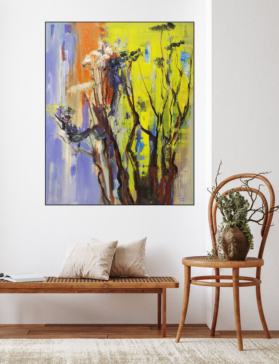 Expressive Botanical Oil Painting By Victoria Cozmolici, 39 X 47", Plants, Original Artwork