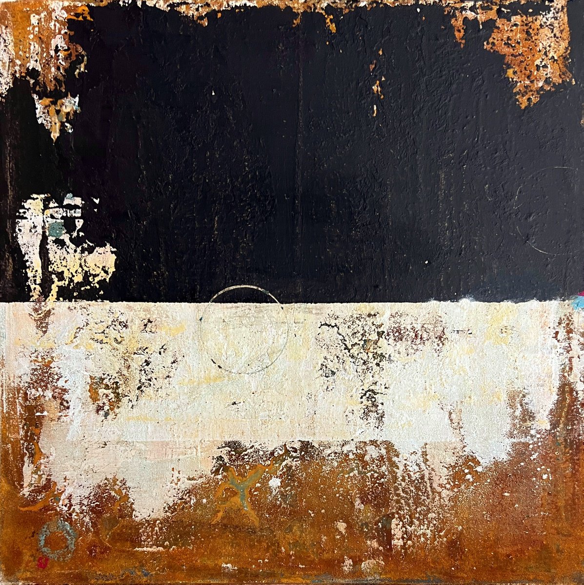 Abstract Painting By Sergio Aranda, 20 X 20", Black Oxygen, Original Artwork