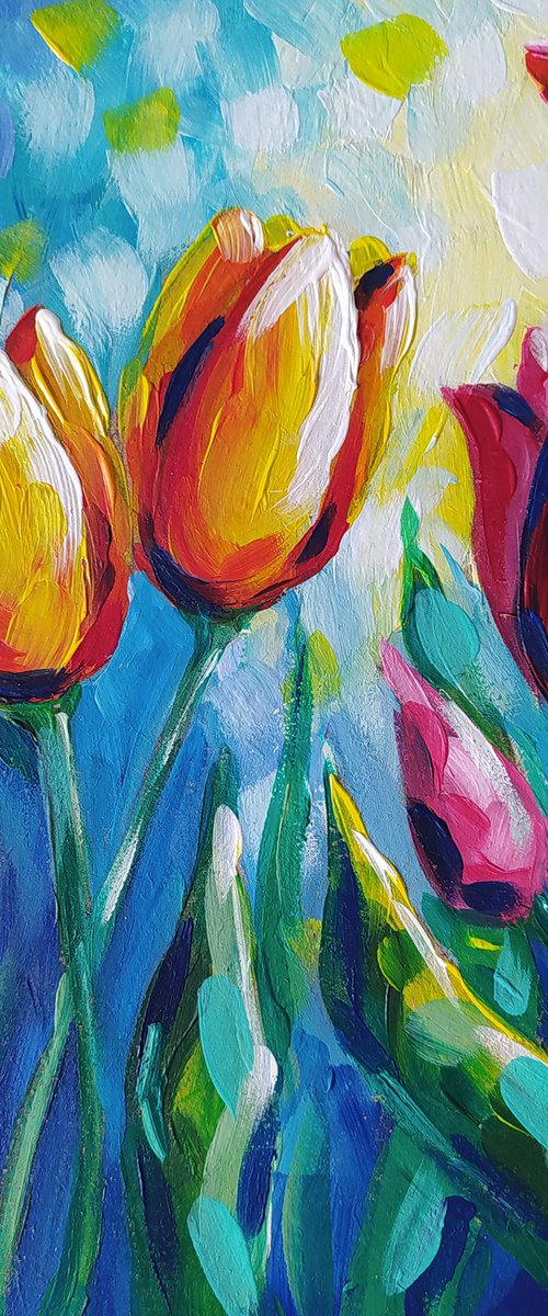 Spring - flowers, tulips artylic, acrylic painting,  flowers, still life, flowers of tulips, flowers acrylic by Anastasia Kozorez