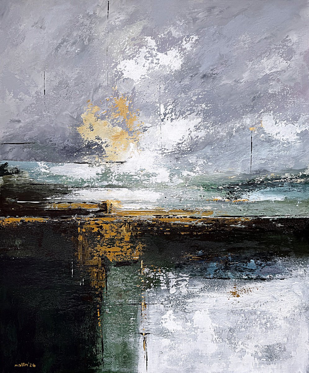 Ochre Light Over Silent Waters By Tatiana Malinovscaia, 30 X 35, Artwork For Sale On Artfinder