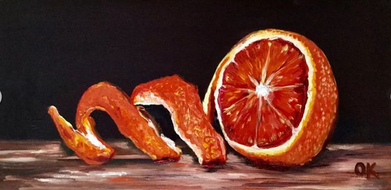 Peeled orange. Still life.