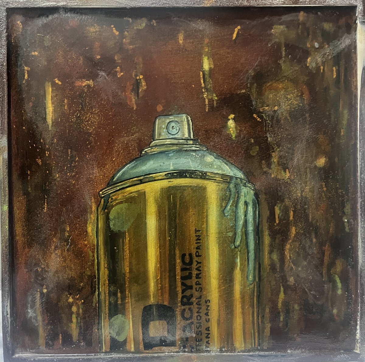 Urban And Pop Still Life Painting By John Curtis, 12 X 12, Mtn Gold, Original Artwork