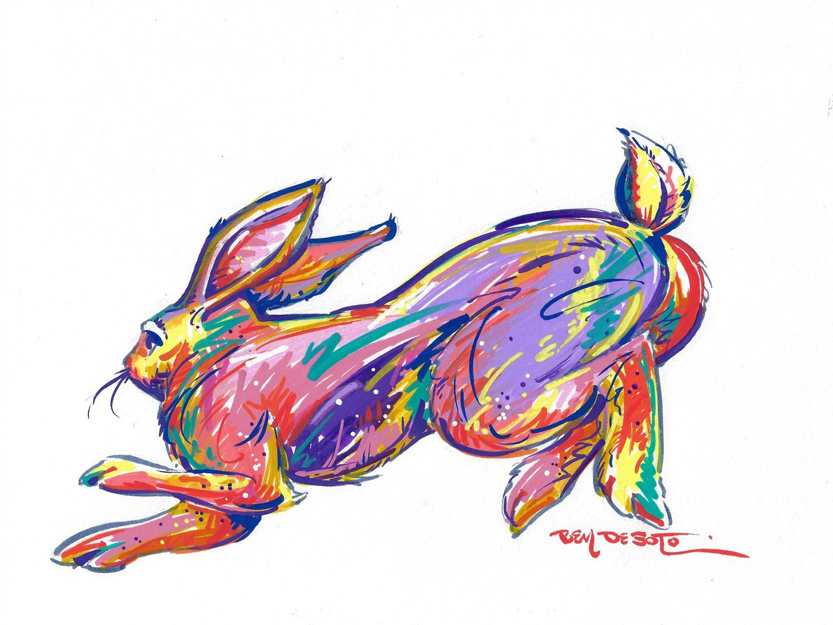 Animal Acrylic Painting By Ben De Soto, 12 X 9, Rabbit, Original Artwork