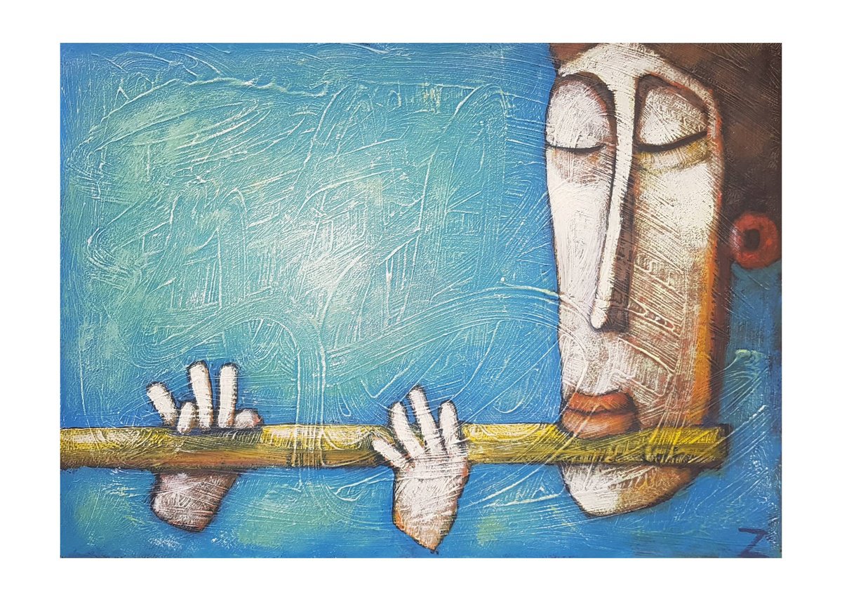 Surrealistic Portrait Acrylic Painting By Zhana Viel, 17 X 12", Aqua Tibia Vii, Original Artwork