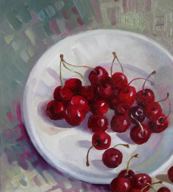 Plate with cherries