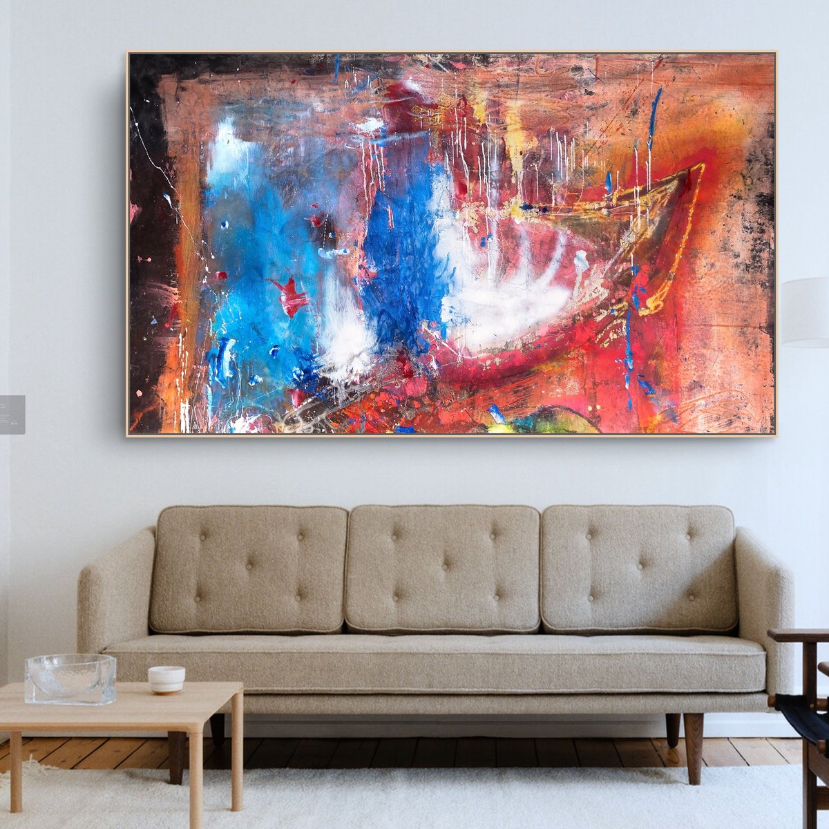 Organic Abstract Acrylic Painting By Adriano Ribeiro, 63 X 37, Among Fields Of Joy, Original Artwork