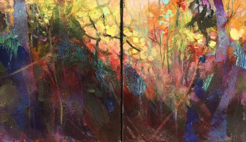 Secret Forest Muted Diptych Moments by Cheryl Johnson