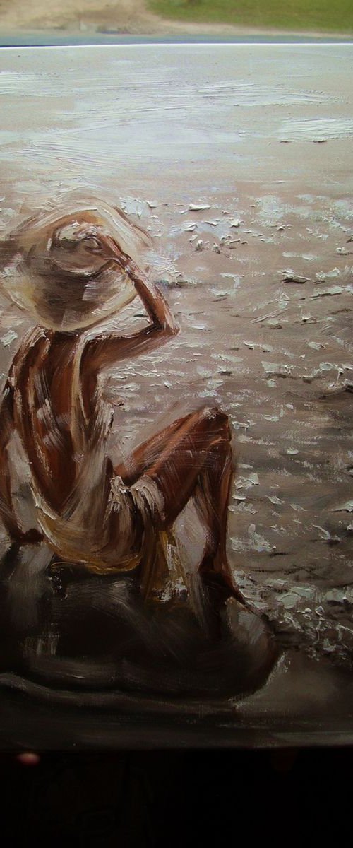 " SOMEWHERE ... " SEA original painting palette knife GIFT MODERN URBAN ART OFFICE ART DECOR HOME DECOR GIFT IDEA by Monika Luniak