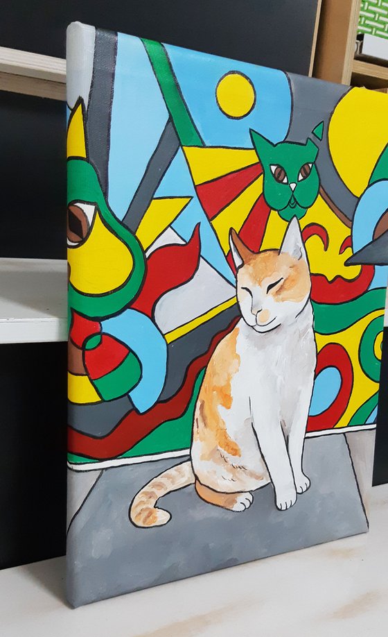 "Cat Graffiti In The City" Maximalist Modern Matisse-Inspired Original Painting