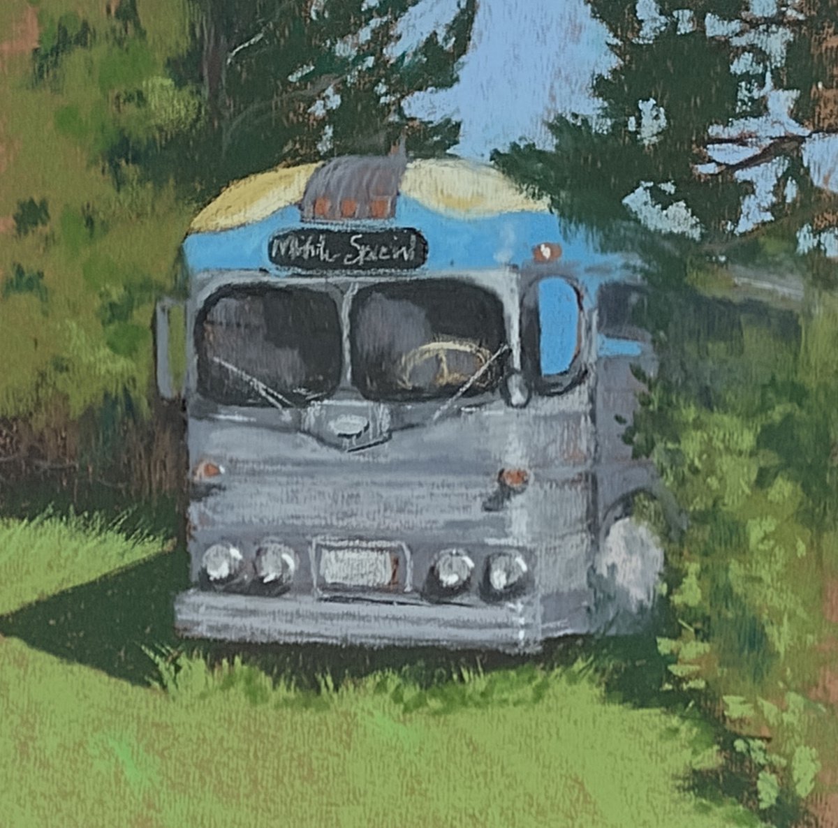 Impressionistic Transport Painting By Joanne Carmody Meierhofer, 11 X 11, Midnite Special, Original Artwork