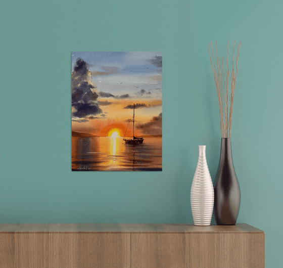 Sailing yacht and fire sunset #3