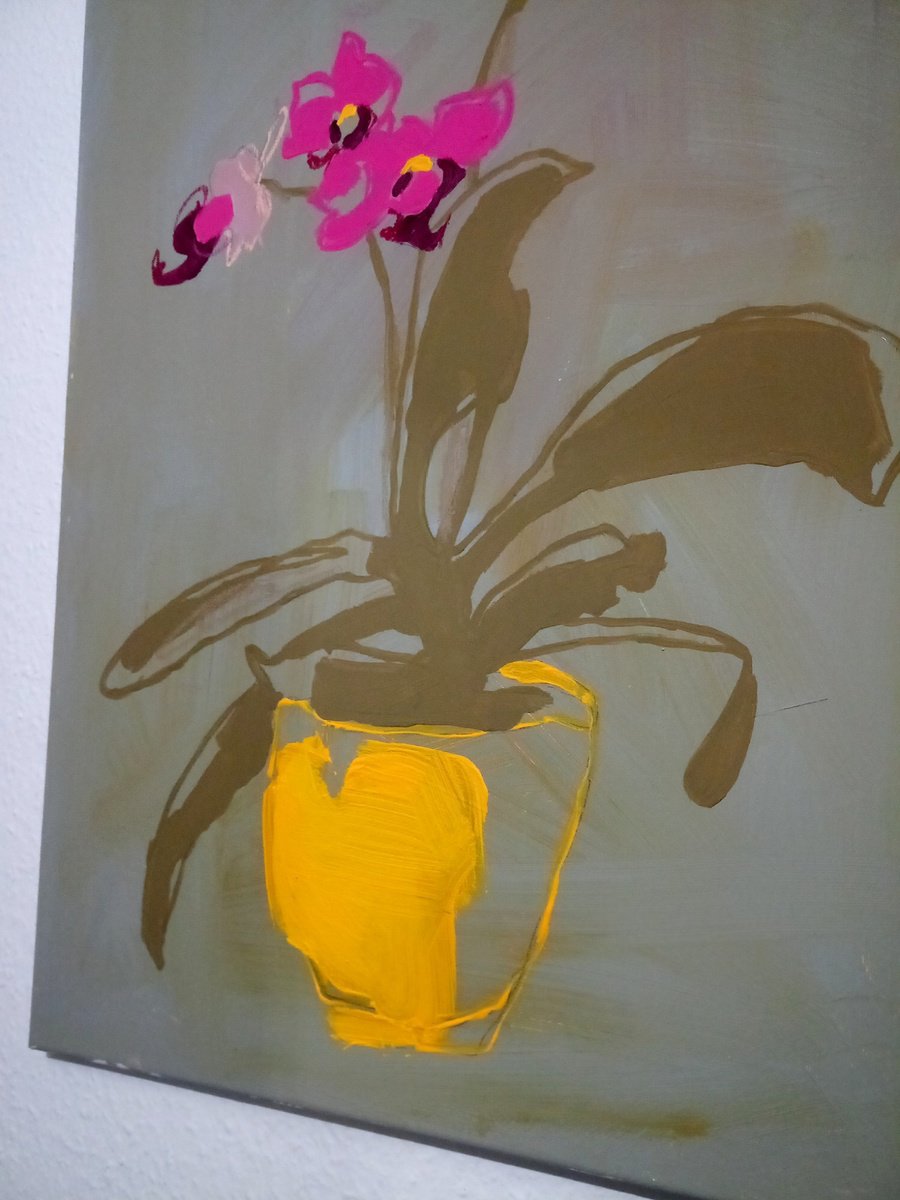 Naive Botanical Acrylic Painting By Valerie Lazareva, 20 X 28", #33/24 Orchids, Original Artwork