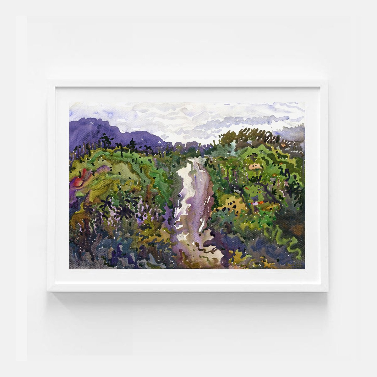 Impressionistic Landscape Watercolour By Tanbelia, 17 X 12", Small Ravana Waterfall, Original Artwork