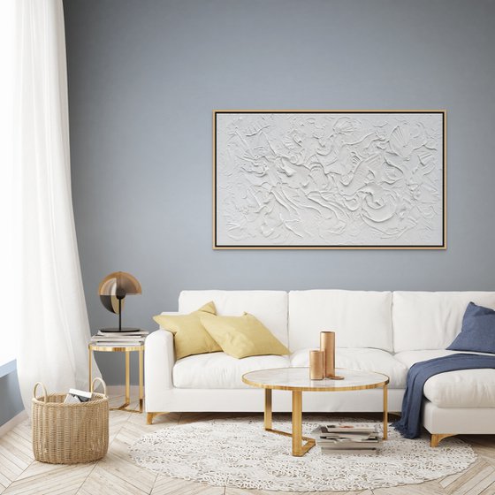 WISH. Abstract White Textured 3D Art, Coastal Painting