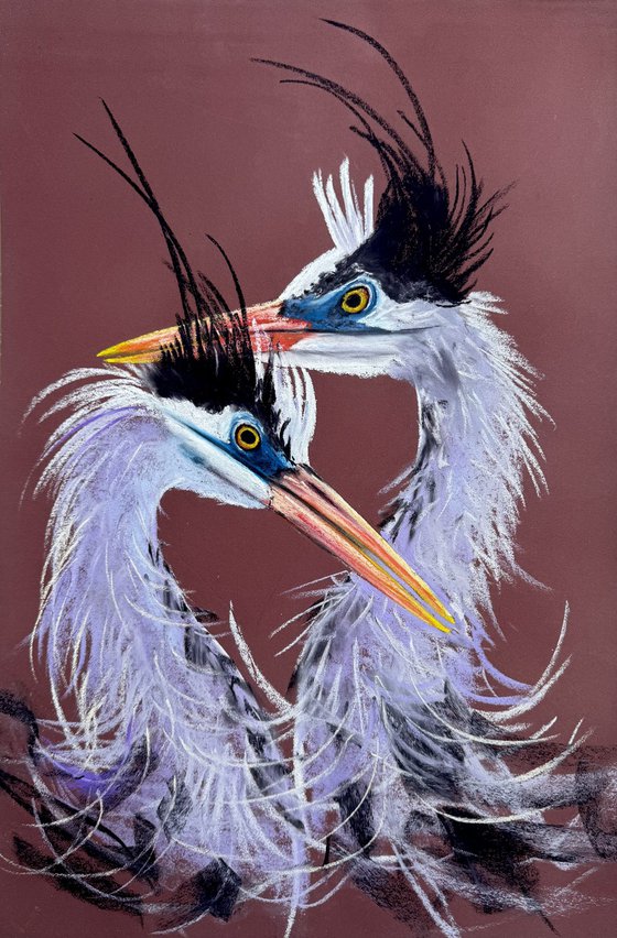 Twin Herons Soft Pastel