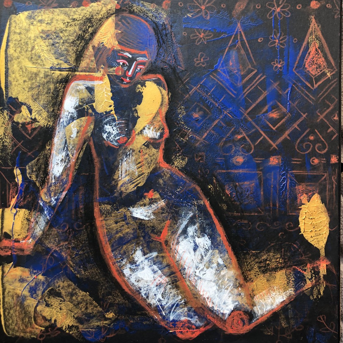 Abstract Portrait Pastel Drawing By Yuliia Chaika, 11 X 11", The Pose Number 5, Original Artwork