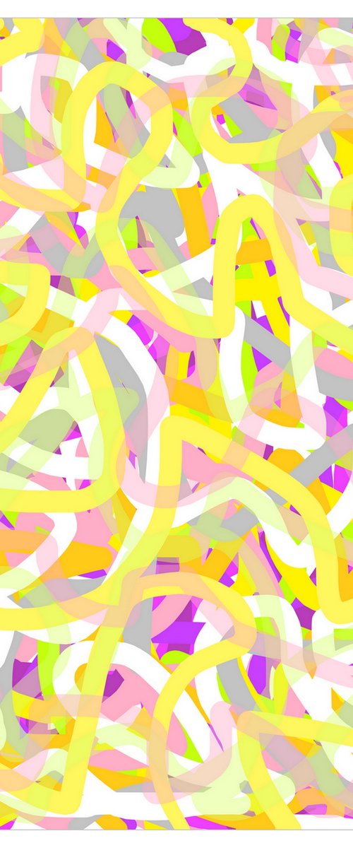 Abstraction art multi-colored yellow pink gray purple stripes by Kseniya Kovalenko
