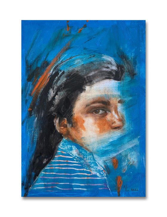 Face Woman On a Blue Background