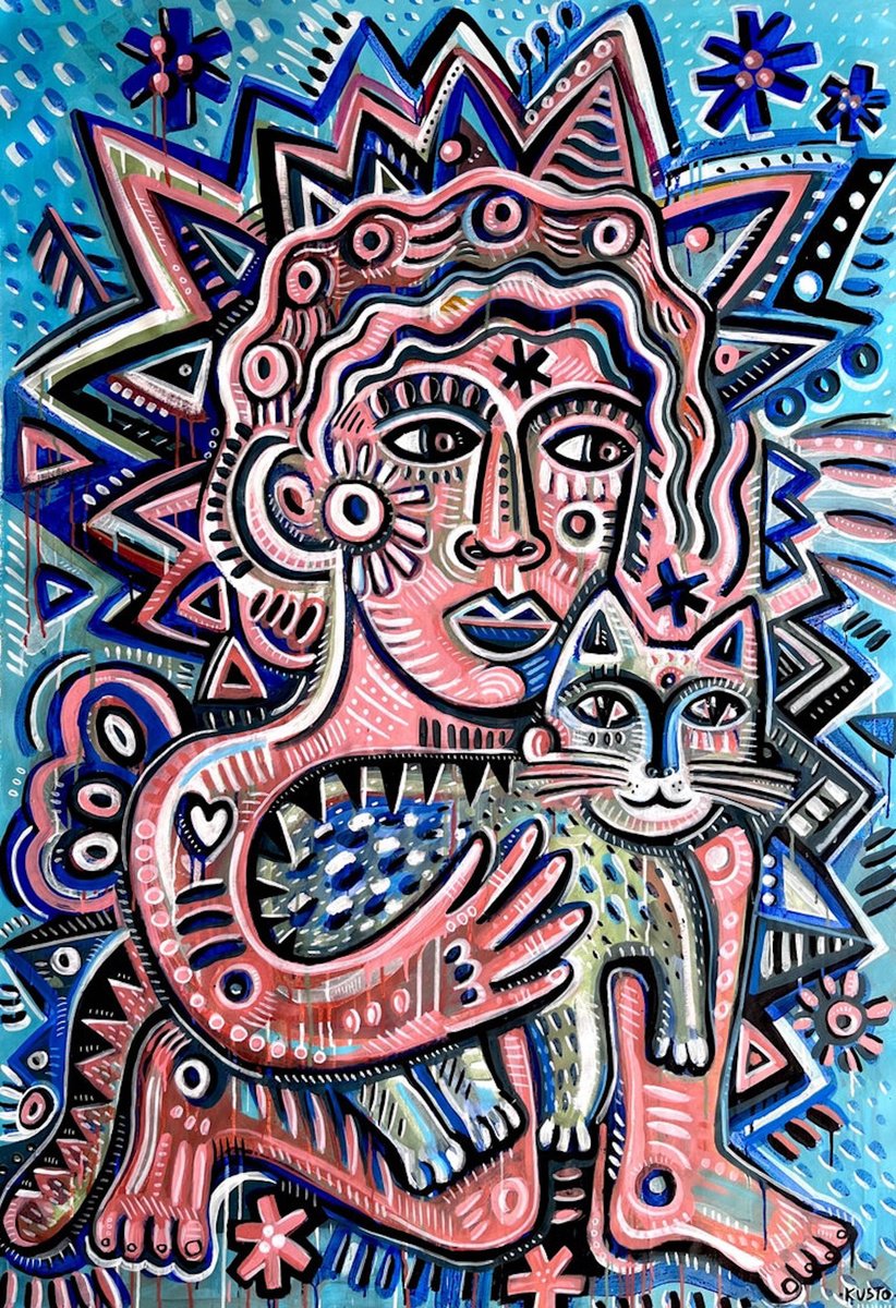 Impressionistic Animal Acrylic Painting By Daria Kusto, 39 X 56, Be Together, Original Artwork