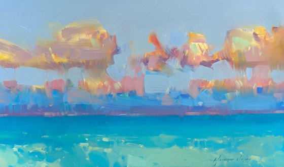 Pacific Clouds, Original oil painting, Handmade artwork, One of a kind