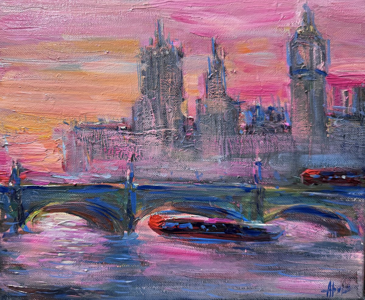 Impressionistic Landscape Acrylic Painting By Altin Furxhi, 12 X 10, London Afternoon Impression., Original Artwork